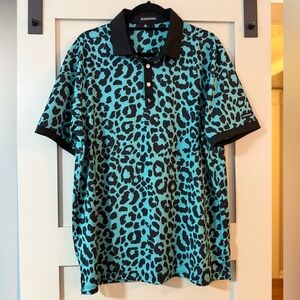 BYRD GANG Teal/Black Leopard Print Polo Shirt